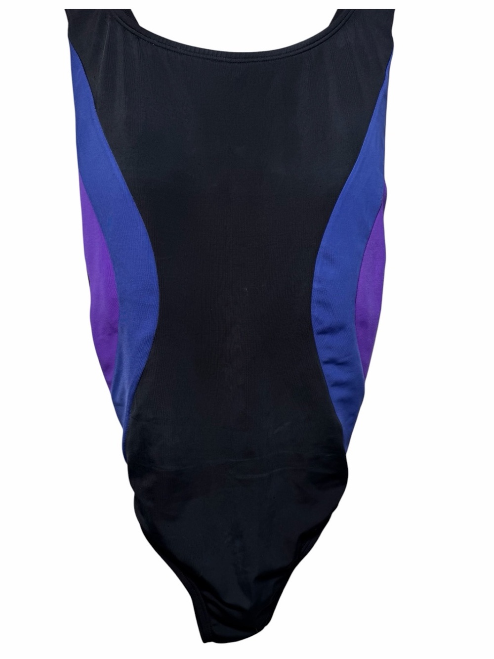 Lands' End Women's 1 One Piece Swimsuit Black With Side Purple Stripes Size 18